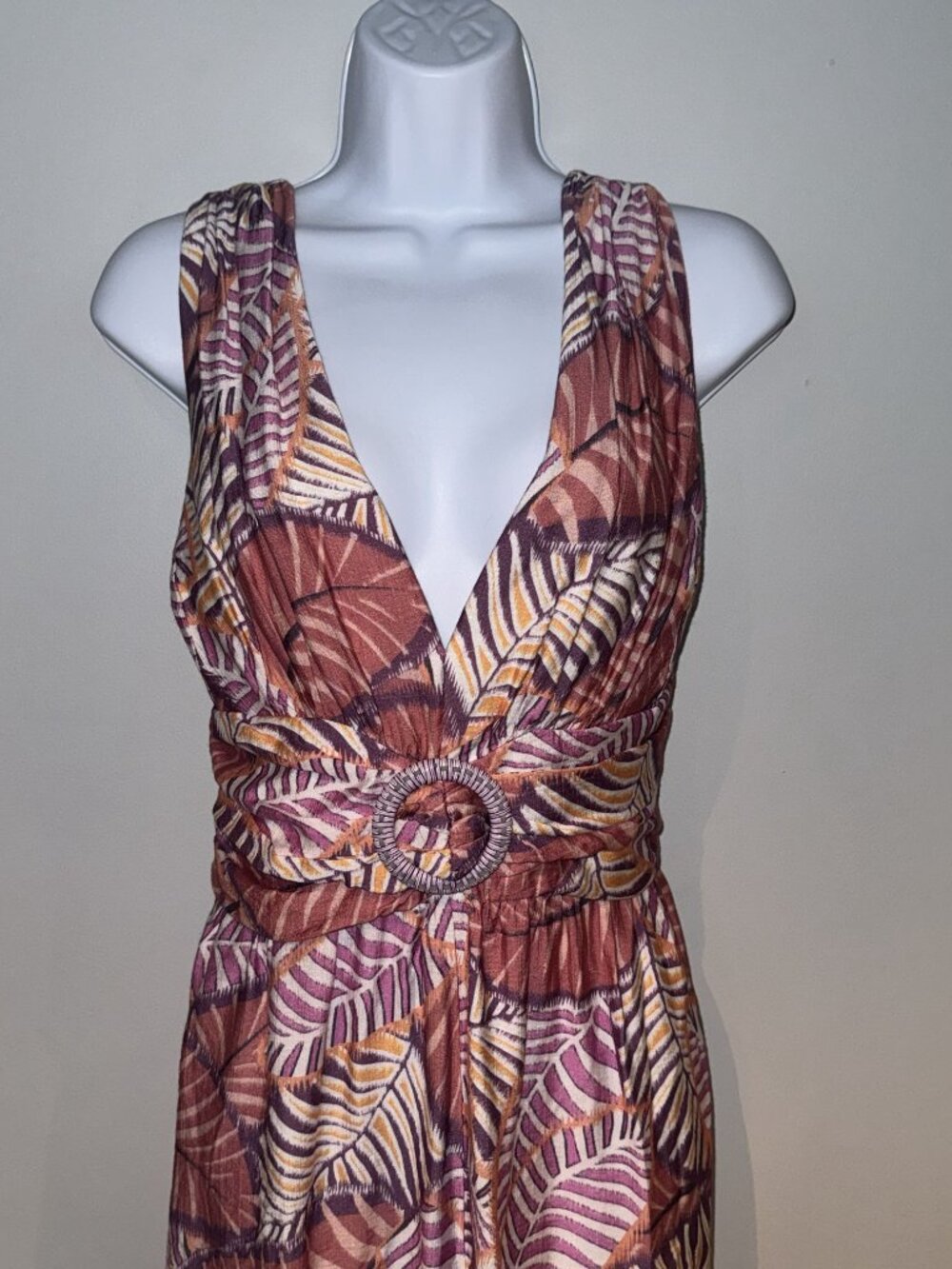 Lulus Emlyn Rose Pink Leaf Print O-Ring Wide Leg Jumpsuit Size XL - Picture 5 of 9
